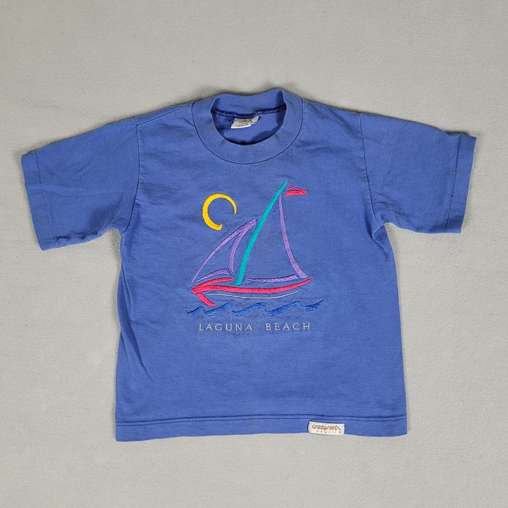 Crazy Shirts T-Shirt Kids Small Blue Laguna Beach Sailboat Cotton Vintage Y2K